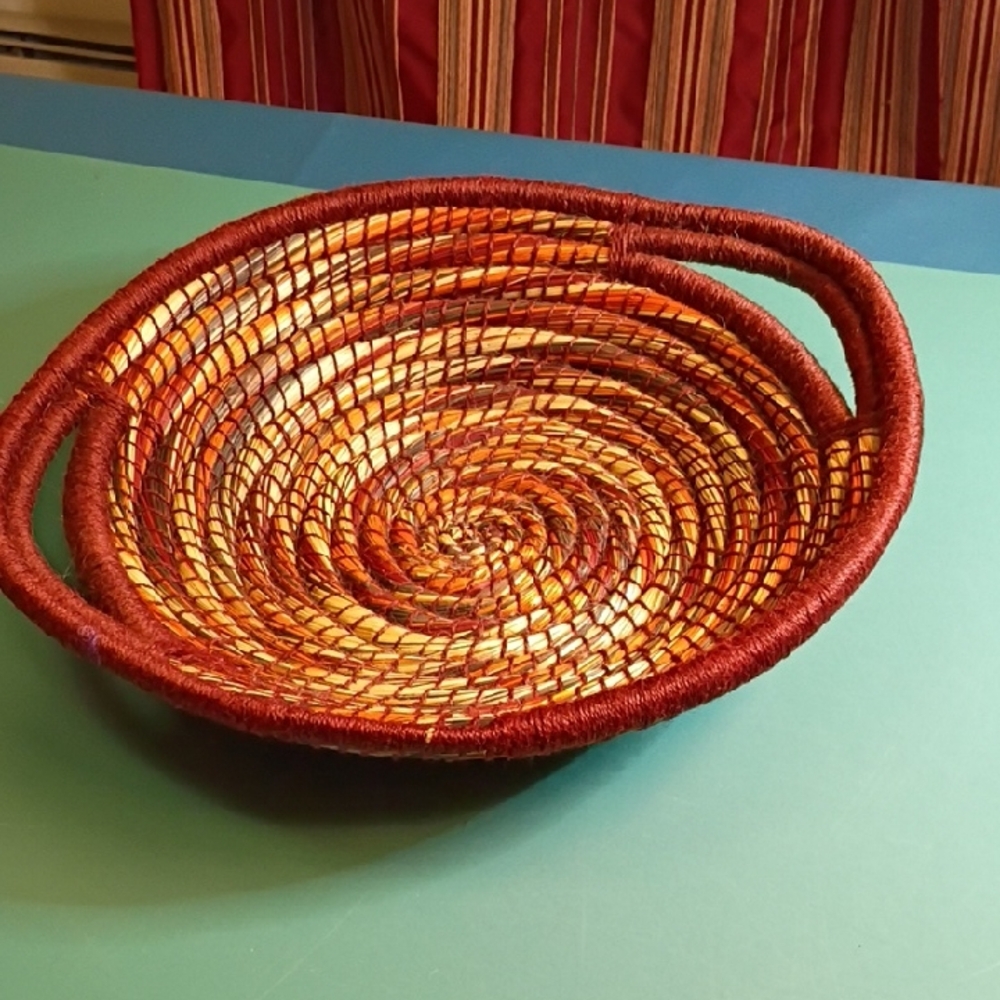 Handcrafted Woven Basket - Red and Brown